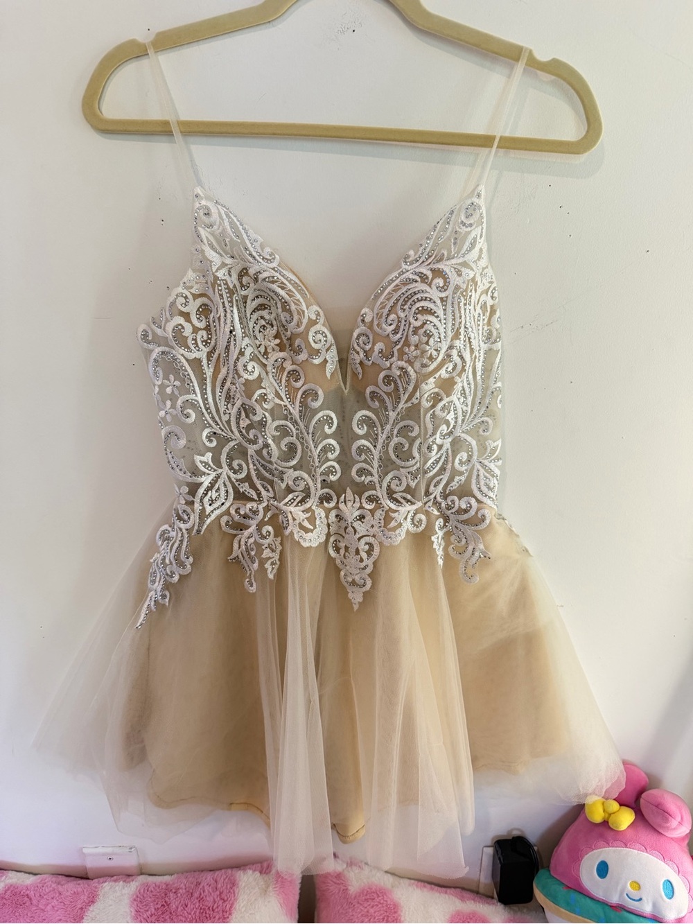 Elegant Ivory Lace Bodice Tulle Mini Dress